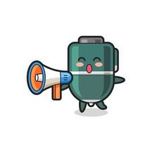 ballpoint pen character illustration holding a megaphone vector