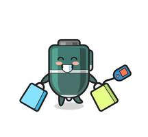 ballpoint pen mascot cartoon holding a shopping bag vector