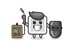 Character mascot of barcode as a welder vector