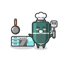 ilustración de personaje de bolígrafo mientras un chef está cocinando vector