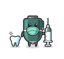 Personaje de mascota de bolígrafo como dentista. vector