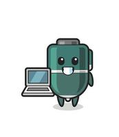 Mascot Illustration of ballpoint pen with a laptop vector