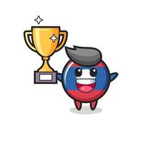 Illustration of laos flag badge is happy holding up the golden trophy vector