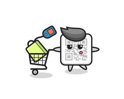 qr code illustration cartoon with a shopping cart vector