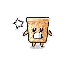 waffle cone character cartoon with shocked gesture vector