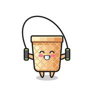 waffle cone character cartoon with skipping rope vector