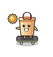 waffle cone character illustration ride a skateboard vector