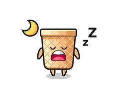 ilustración de personaje de cono de waffle durmiendo por la noche vector