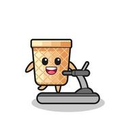 waffle cone cartoon character walking on the treadmill vector