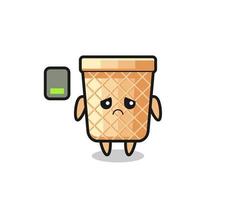 personaje de mascota de cono de galleta haciendo un gesto cansado vector