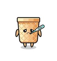 waffle cone mascot character with fever condition vector