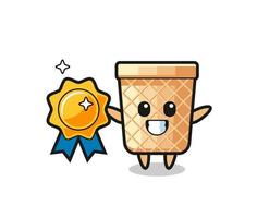 waffle cone mascot illustration holding a golden badge vector