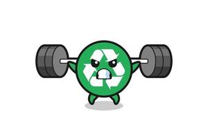 recycling mascot cartoon with a barbell vector