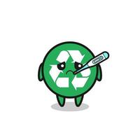 Reciclaje de personaje mascota con condición febril. vector