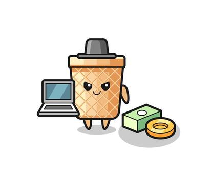 Ilustración de mascota de cono de galleta como pirata informático vector