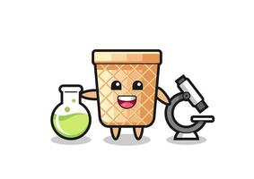 Mascot character of waffle cone as a scientist vector
