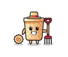 Mascot character of waffle cone as a farmer vector