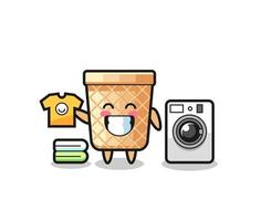 Mascot cartoon of waffle cone with washing machine vector