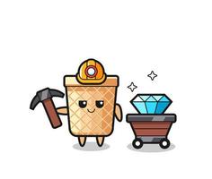 Character Illustration of waffle cone as a miner vector