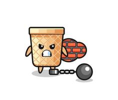 Character mascot of waffle cone as a prisoner vector