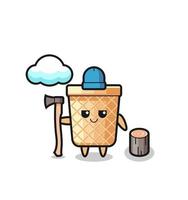 Character cartoon of waffle cone as a woodcutter vector