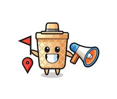 Character cartoon of waffle cone as a tour guide vector