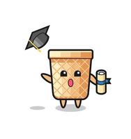 Illustration of waffle cone cartoon throwing the hat at graduation vector