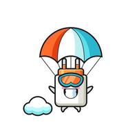 Caricatura de mascota de adaptador de corriente es paracaidismo con gesto feliz vector