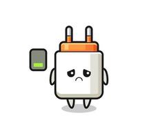 power adapter mascot character doing a tired gesture vector