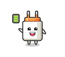 power adapter mascot character with energetic gesture vector