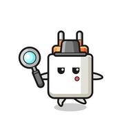 power adapter cartoon character searching with a magnifying glass vector