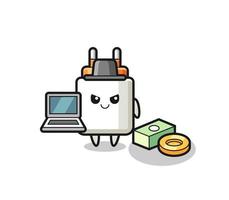 Mascot Illustration of power adapter as a hacker vector