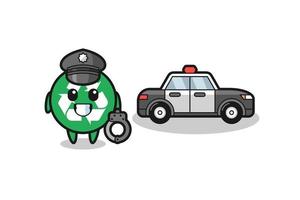 mascota de dibujos animados de reciclaje como policía vector