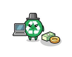 Ilustración de mascota de reciclaje como pirata informático. vector