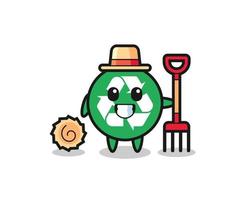 carácter mascota del reciclaje como agricultor. vector