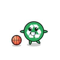 Illustration of recycling cartoon is playing basketball vector