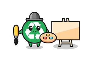 Illustration of recycling mascot as a painter vector