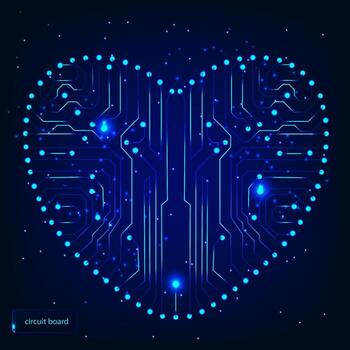 Circuit board with in heart shape pattern vector