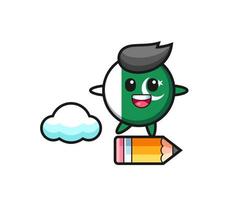 pakistan flag mascot illustration riding on a giant pencil vector