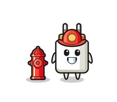 Mascot character of power adapter as a firefighter vector