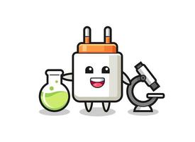 Mascot character of power adapter as a scientist vector