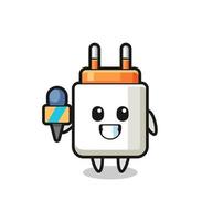 Character mascot of power adapter as a news reporter vector