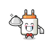 Character mascot of power adapter as a waiters vector