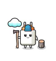 Character cartoon of power adapter as a woodcutter vector