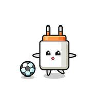 Illustration of power adapter cartoon is playing soccer vector