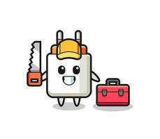 Illustration of power adapter character as a woodworker vector