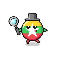 myanmar flag badge cartoon character searching with a magnifying glass vector