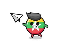 myanmar flag badge cartoon character throwing paper airplane vector