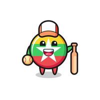 Cartoon character of myanmar flag badge as a baseball player vector