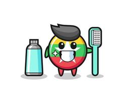 Mascot Illustration of myanmar flag badge with a toothbrush vector